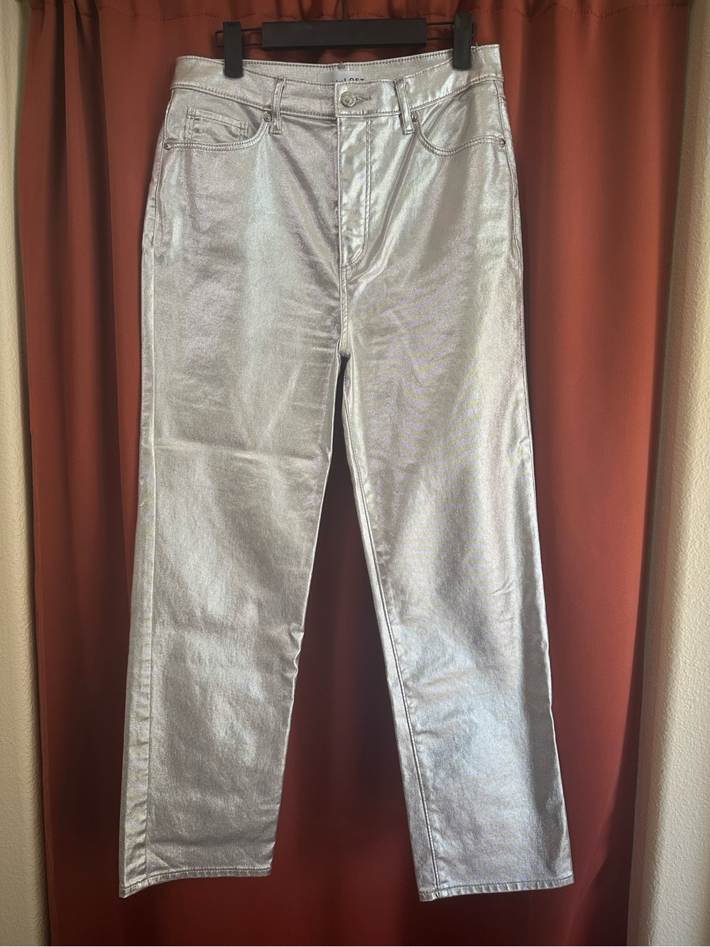 Ann Taylor Loft Metallic Silver Jeans High Rise Skinny Women’s Size 6